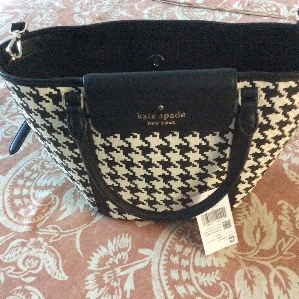 NWT Kate Spade Houndstooth Straw Leather Medium Tote